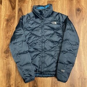 The North Face Quilted Down Puffer Jacket Womens Small Insulated 550 Navy Blue